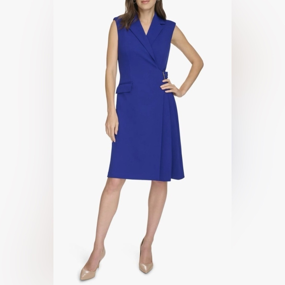 Calvin Klein Blue Sleeveless Side Buckle
Wrap Dress